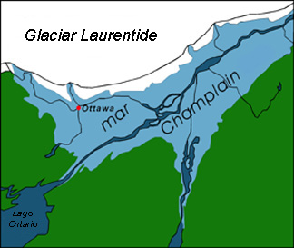 Amplitud máxima del mar de Champlain 12 000 años atrás