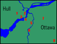 Lugares donde se han descubierto artefactos en las ciudades de Ottawa y Hull