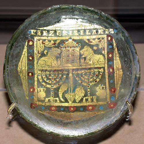 Gold glass base with Jewish symbols