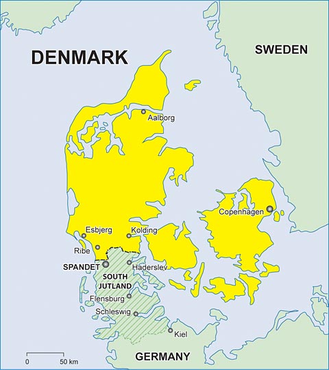 Limits of Denmark prior to the rearrangement of the border with Germany