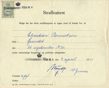 Certificate issued in Ribe, April 1951