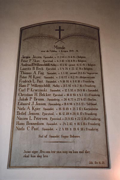 Memorial tablet in Spandet’s church