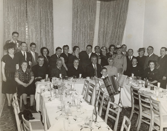 Members of the Monteleone Social Club at a banquet at the King Edward Hotel in Toronto, late 1950s 