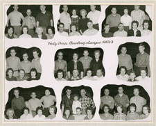 Members of the Holy Cross Bowling League. Chris and Connie are in the centre composite photo