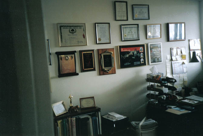 Chris’s home office was filled with his memories—photos, letters, plaques and awards