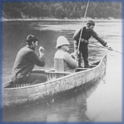 A sportsman and two Mi'kmaq guides - 
Camp Harmony Angling Club