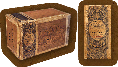 The revenue stamp on the Museum's oldest Canadian cigar box (Regatta), 1880.