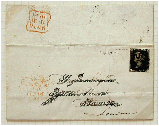 Cover bearing a Plate 4 Penny Black cancelled