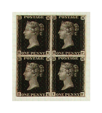 PPlate 6 Penny Blacks, block of four