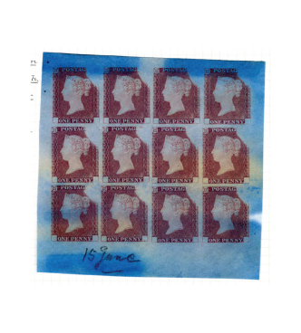 Twelve-stamp trial impression dipped in prussiate