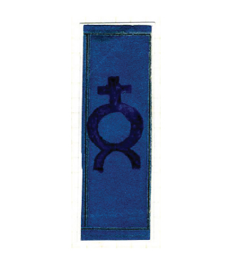 Blue card essay, painted symbol label