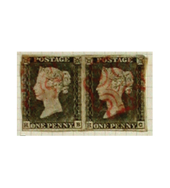 Pair of cancelled Plate 1 Penny Blacks 