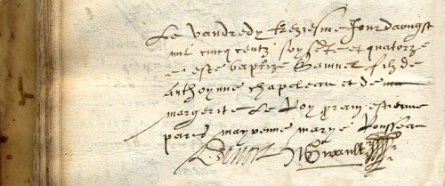 Baptismal certificate of our Samuel de Champlain, detail