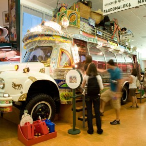 Visitors exploring the Crossroads exhibit
