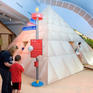 Visitors exploring a pyramid