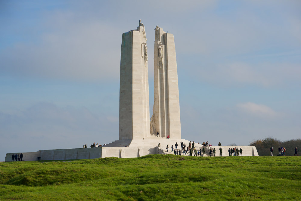 People standing near the Canadian National Vimy Memorial