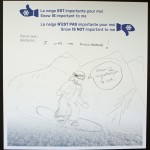 Pencil drawing of an adult snowboarding with snow-capped mountains in the background.