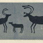 Three black caribou silhouettes on a blue background