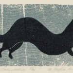 A black weasel silhouette on a textured blue background