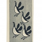 Four geese on a blue background