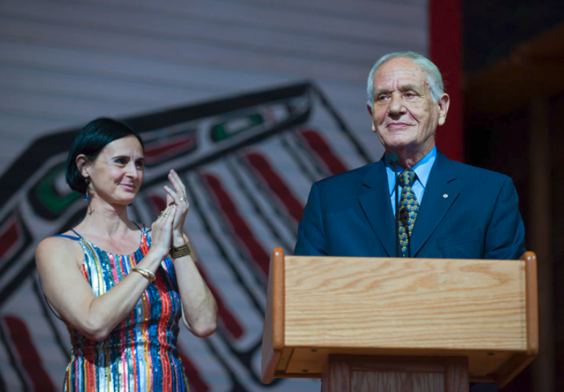 Douglas Cardinal with his wife, Idoia, at an event held at the Canadian Museum of History last June to celebrate his 80th birthday.