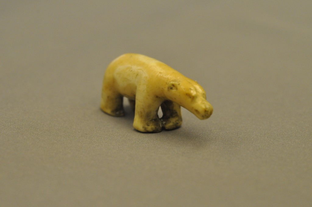An ivory carving of a polar bear engaged in “Standing Still-Hunting.” , Canadian Museum of History, IMG2014-0118-0009-Dm