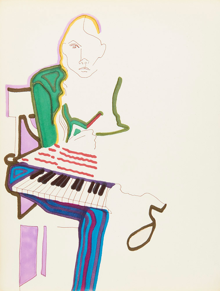 Joni Mitchell with keyboard, self-portrait