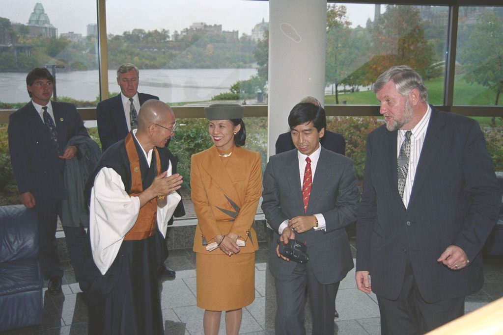 Official opening of the Japanese Zen Garden by Their Imperial Highnesses Prince and Princess Takamado of Japan, September 22, 1995. Canadian Museum of History, K96-549