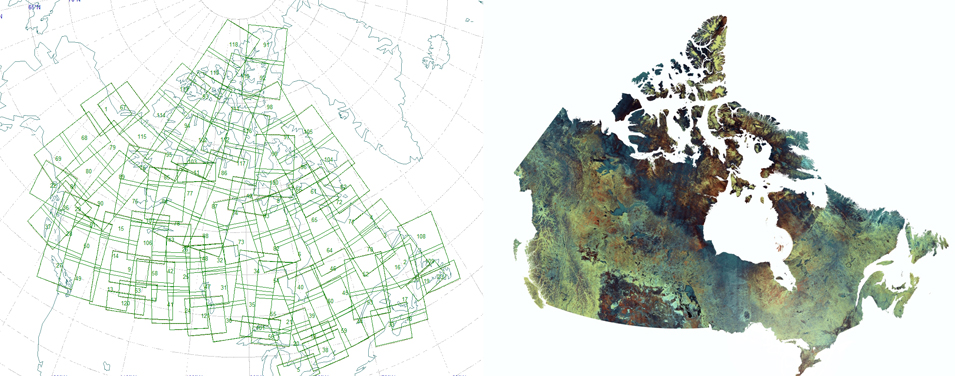 Before and after: The final image is made up of a mosaic of 121 images acquired by satellite and stitched together. Credit: RADARSAT-2 Data and Products © MacDonald, Dettwiler and Associates Ltd., 2014. In collaboration with the Canadian Ice Service. All Rights Reserved. RADARSAT is an official mark of the Canadian Space Agency.