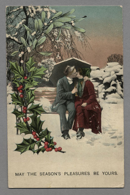Postcard made in New York that reads “MAY THE SEASON'S PLEASURES BE YOURS.” Canadian Museum of History, 2003.75.27