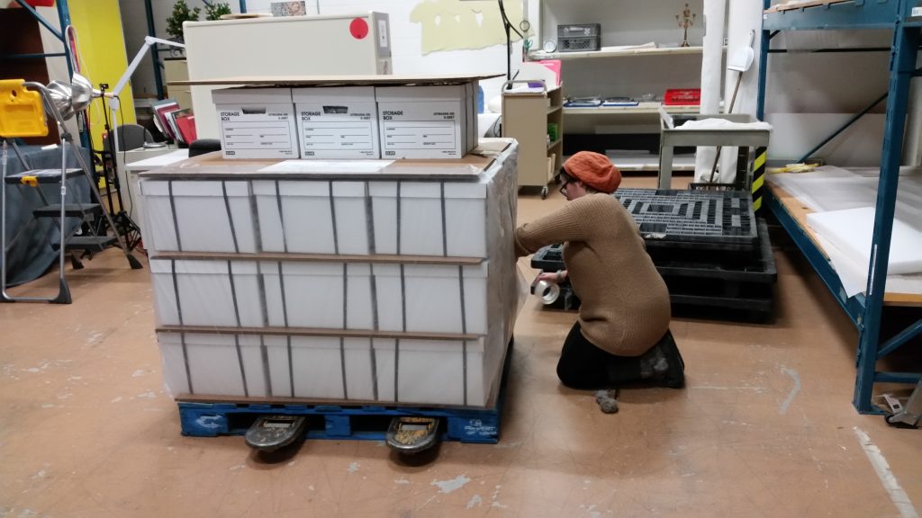 5)Artifacts and animal bones being packed by Meagan Barnhart for shipping to the Nova Scotia Museum, January 2017. Canadian Museum of History, Photo: Patti Davis-Perkins