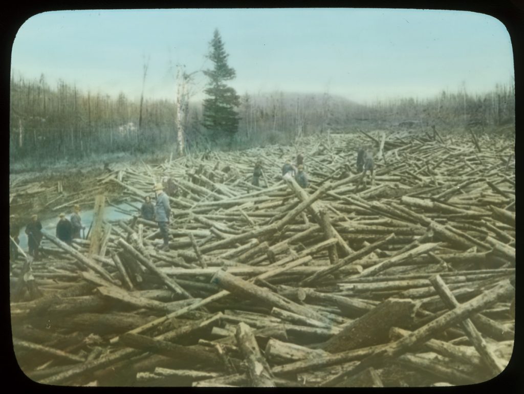 Photo: A major log jam on a Quebec river,