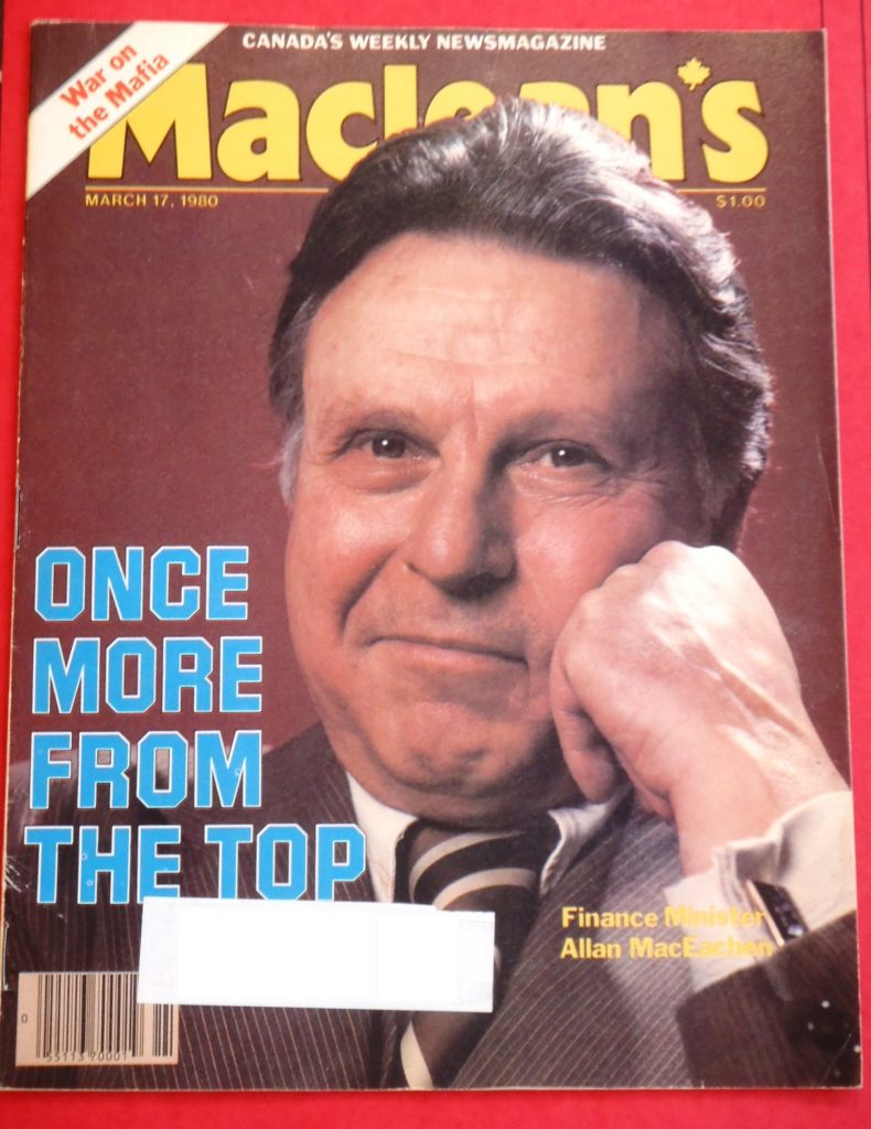 Maliye Bakanı olarak atanan MacEachen, 17 Mart 1980'de Maclean's'in ön sayfasını yaptı. 