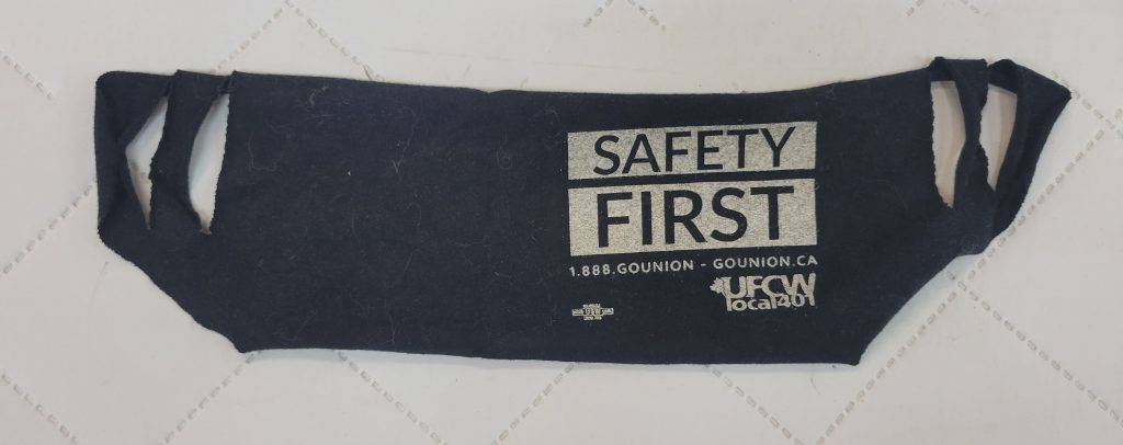 cloth mask distributed by UFCW Local 401 at the Cargill meat-processing facility in High River, Alberta.