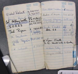 Notebook used by lawyer Robert Demers in October 1970. This page features a sampling of people related to the Crisis: Pierre Elliott Trudeau, Prime Minister of Canada; Lucien Saulnier, Chair of the Montreal Executive Committee; provincial minister William Tetley; Claude Trudel, Principal Secretary to Quebec Premier Robert Bourassa; Colonel Anthony Scotti, Army veteran and chief of Premier Robert Bourassa’s security; and Inspector Van Houtte of the Sûreté du Québec.