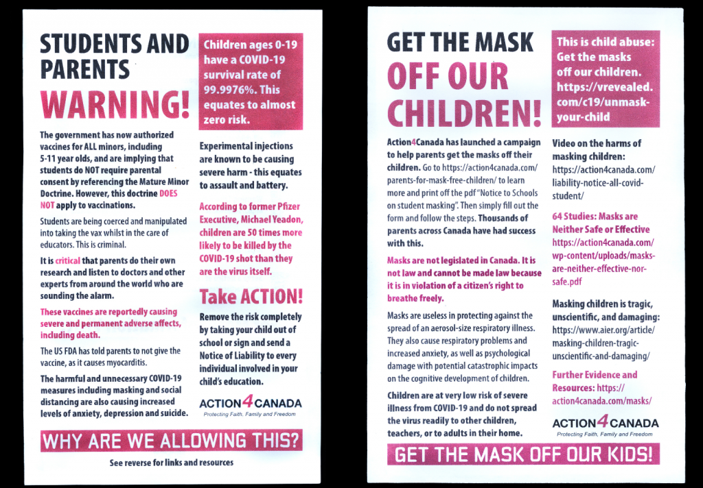 Action4Canada flyers handed to parents
