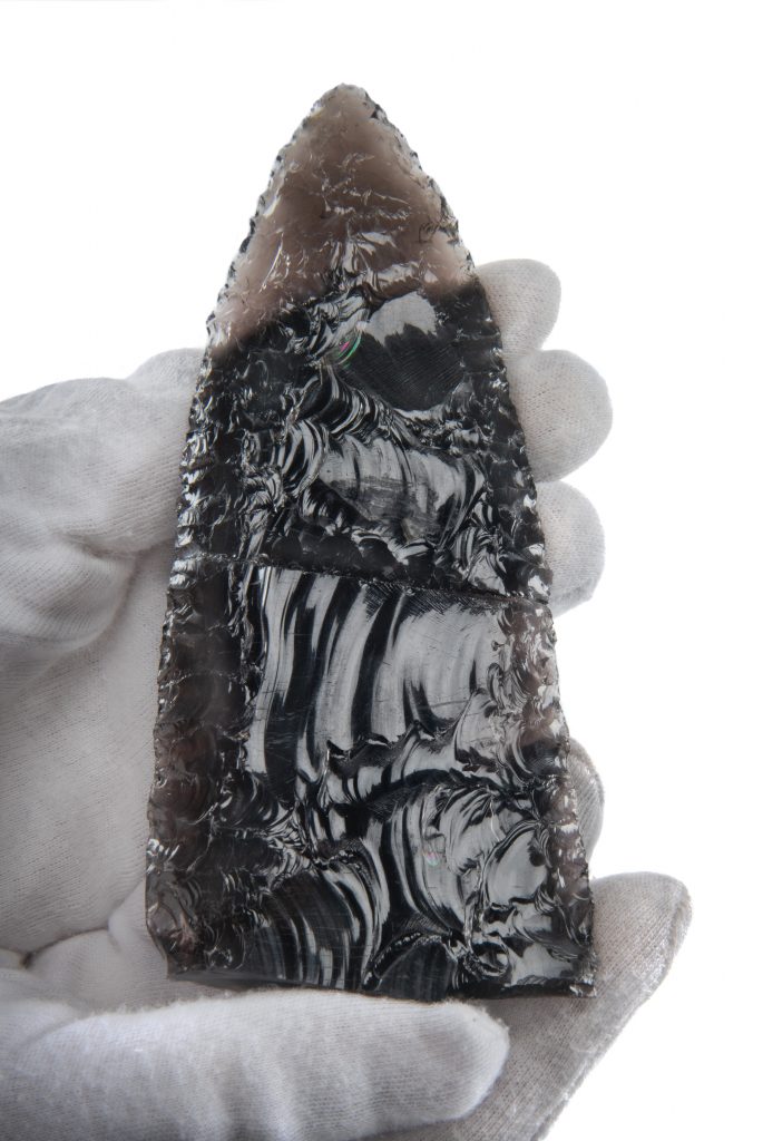 Obsidian blade found in the Grande Prairie region of Alberta.