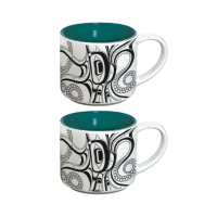Ceramic Espresso Mugs (Set of 2) - Octopus (Nuu) by Haida artist Ernest Swanson