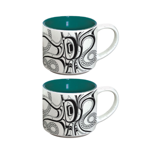 Ceramic Espresso Mugs (Set of 2) - Octopus (Nuu) by Haida artist Ernest Swanson