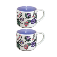 Ceramic Espresso Mugs - Set of 2 (Ojibwe Florals) by Lac Seul First Nation, Ojibwe artist Storm Angeconeb