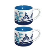 Ceramic Espresso Mugs - Set of 2 (Orca Family) by Haisla, Heiltsuk artist Paul Windsor
