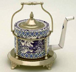 Cylindrical Blue and White Teapot in Silvered Mounts