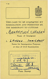 Chris Bennedsen’s Landed Immigrant Card