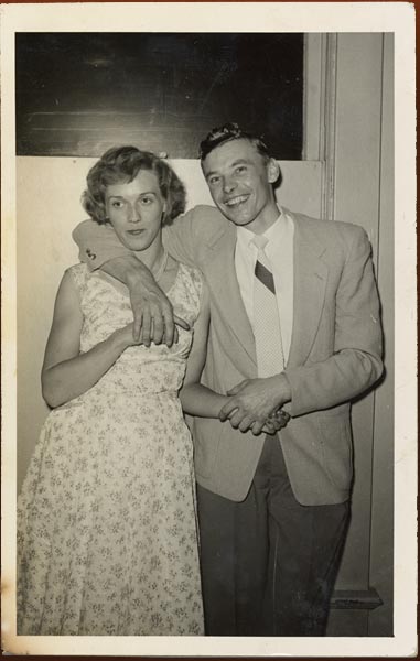 Chris and his friend Marie Sorenson at a party, Toronto, 1957.