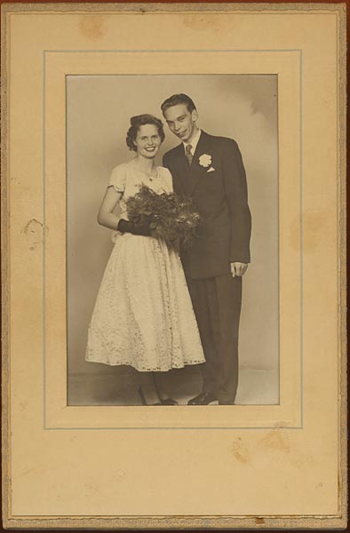 Chris’s brother and sister-in-law, Birgit and Sigvard Bennedsen, on their wedding day, Spandet, Denmark, 1957.