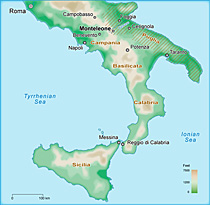 Map of Italy showing Puglia