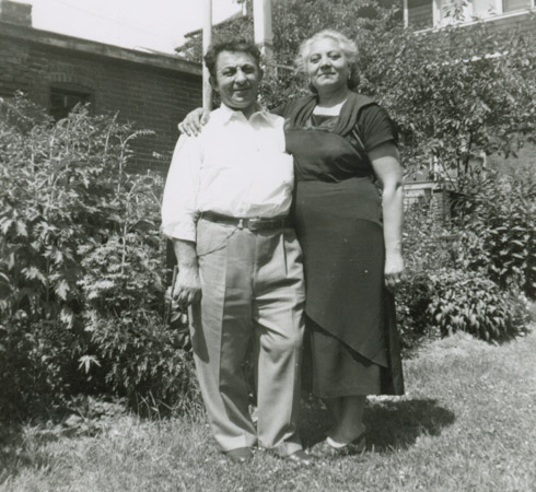 Michael and Carmela Colangelo in the backyard of their Arlington Avenue home, ca 1951
