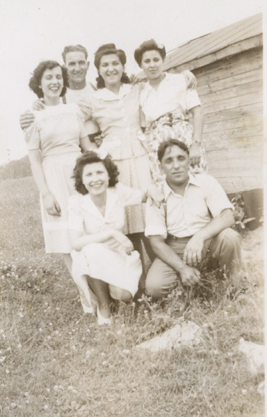 Connie Colangelo (top row, third from left) and friends, late 1940s