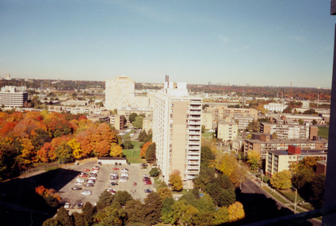 View of Thorncliffe Park from the Bennedsens’ apartment, Autumn 1997 