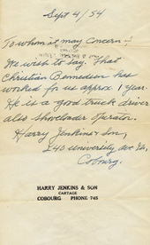 Letter of recommendation from Harry Jenkins